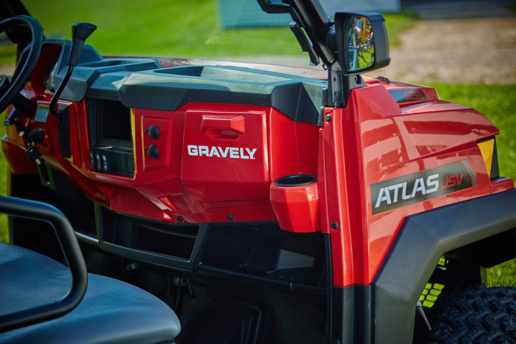 Showing Gravely Atlas JSV UTV dashboard and seat