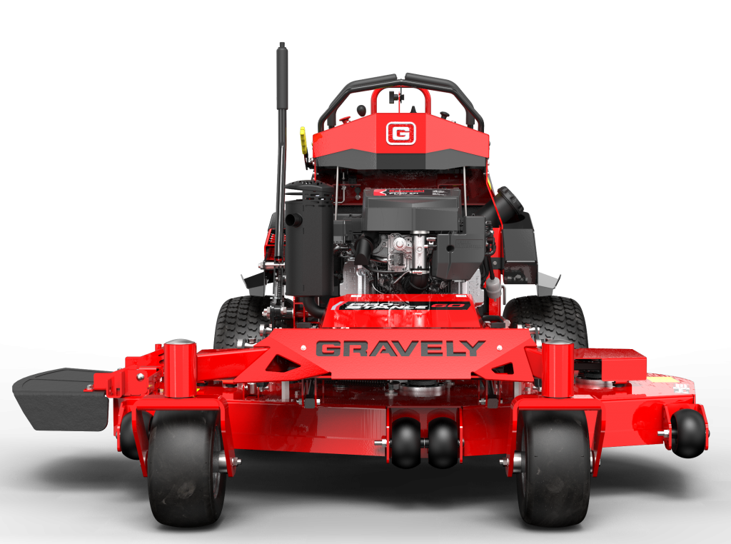 Showing gravely commercial lawn mower pro-stance stand on mower landscaping equipment Abco Truck Equipment Toledo Ohio and Michigan
